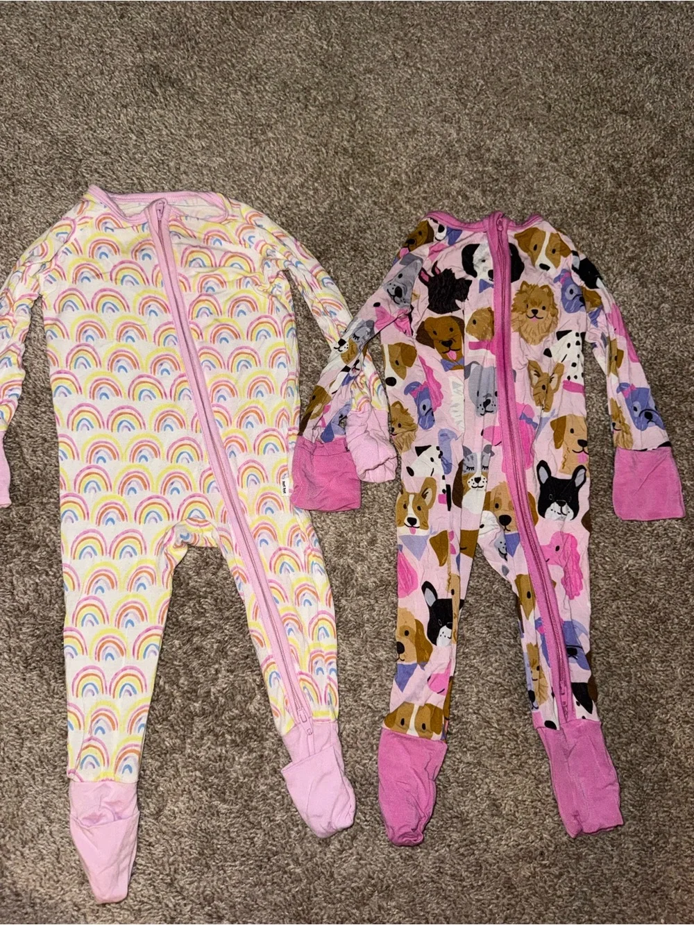 Little Sleepies Pink Rainbow & Dog Print Footie Pajamas Set